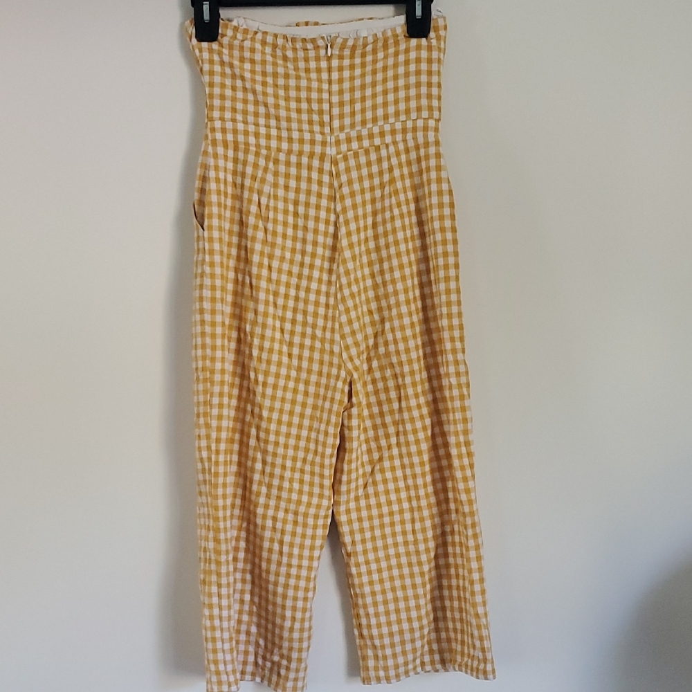 Lulus Gingham High Waist Pants Mustard Yellow Cropped Summer Cottagecore - Picture 3 of 7